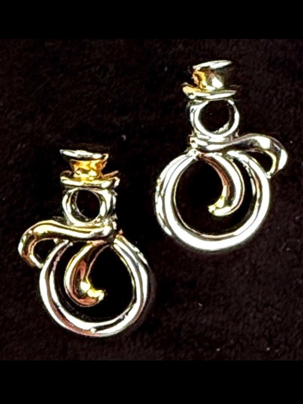 Vintage Silvertone and goldtone minimalist snowman pierced earrings